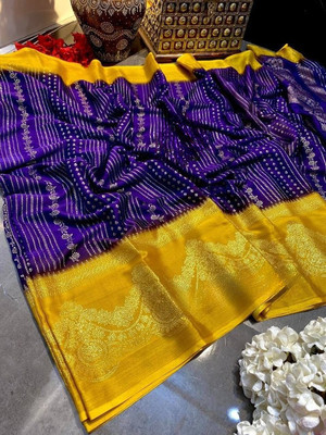 Bansari Textiles Embellished, Applique, Self Design, Woven, Printed, Floral Print Banarasi Georgette, Lace Saree(Purple)