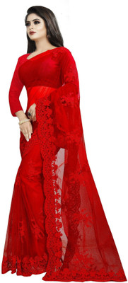 YASHVI Embroidered Bollywood Net Saree(Red)