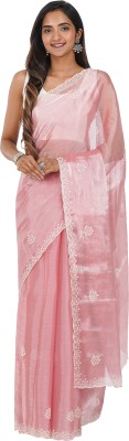 Teejh Embroidered Bollywood Tissue Saree(Pink)