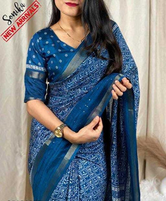 Vishwa Vijay Creation Printed Bollywood Cotton Silk Saree(Multicolor)
