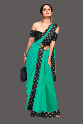 Queen worth Solid/Plain Bollywood Georgette Saree(Light Green)