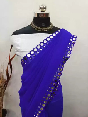 TastefulTouch Solid/Plain Daily Wear Georgette Saree(Dark Blue)