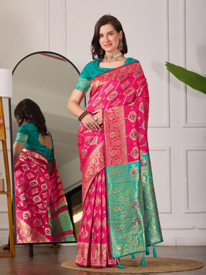 C P Vastralay Self Design Banarasi Art Silk Saree(Pink)