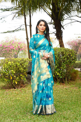 Aarunika SBT Woven Bollywood Organza Saree(Blue)