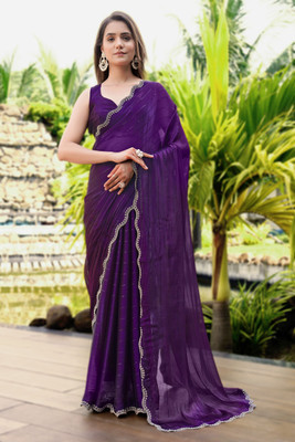 PEEYU Embellished Bollywood Jimmy choo Saree(Purple)