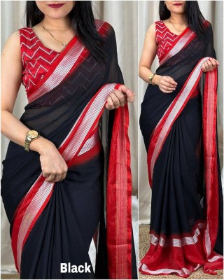 JIADIA Printed, Dyed, Woven Bollywood Chiffon Saree(Black)