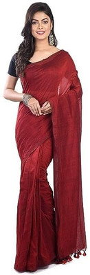 das saree Solid/Plain Handloom Pure Cotton Saree(Red)
