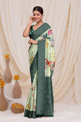 Dharmata Enterprise Digital Print, Printed Banarasi Crepe Saree(Green)