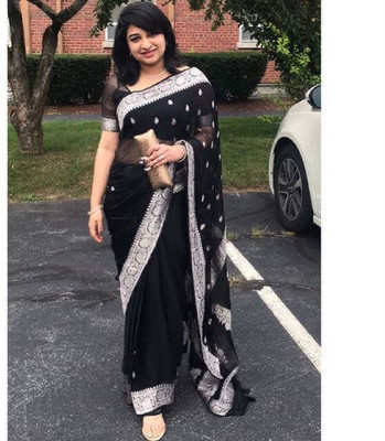 HouseOfCommon Woven Kanjivaram Pure Silk Saree(Black)