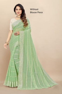 Dori Striped Bollywood Cotton Blend Saree(Light Green)