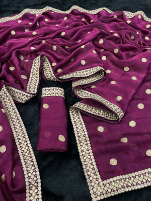 KHRITI FAB Solid/Plain Bollywood Chiffon Saree(Purple)