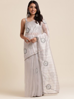 FABMORA Embellished, Embroidered Bollywood Organza Saree(Grey)