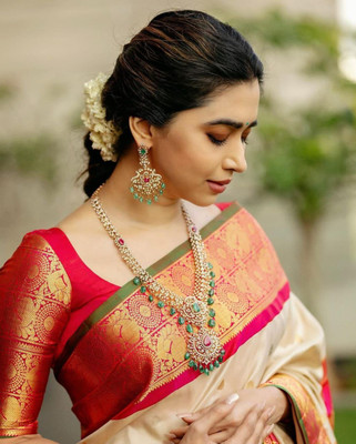 KM CREATION Self Design Banarasi Art Silk Saree(Red)