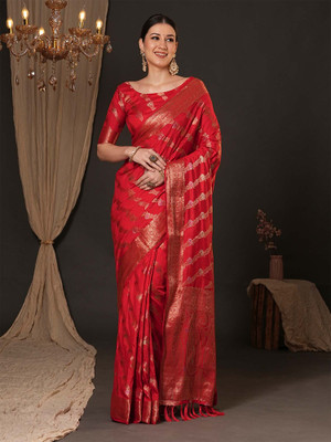 ANOUK Woven Banarasi Silk Blend Saree(Red)