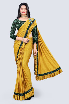 Vijatree Embellished Daily Wear Lycra Blend Saree(Yellow)