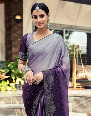 Samah Embellished, Self Design Bollywood Georgette Saree(Purple)