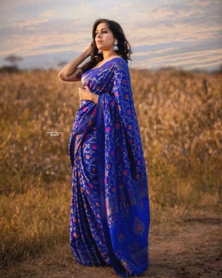 PHEASANT Printed, Self Design, Paisley, Woven, Embellished, Applique Kanjivaram Jacquard, Art Silk Saree(Blue)