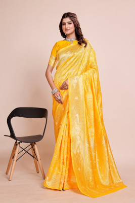 signagraph Printed Kanjivaram Silk Blend Saree(Yellow)