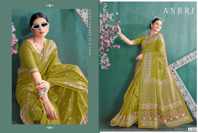 JASU CREATION Printed Handloom Pure Cotton Saree(Green)