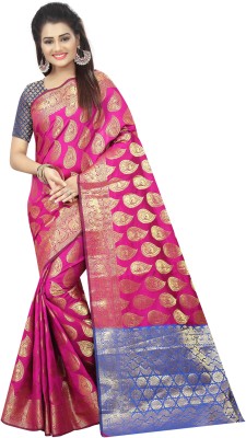Hinayat Fashion Printed Banarasi Cotton Silk Saree(Pink)