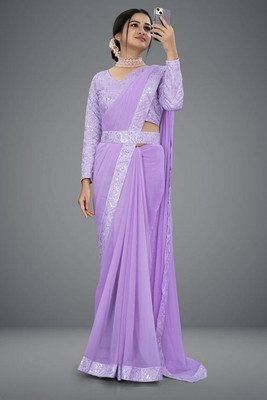 Aplihub Self Design Baluchari Georgette Saree(Purple)