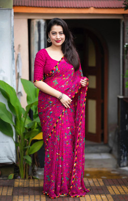 Surat Trendz Printed Bollywood Georgette Saree(Pink)