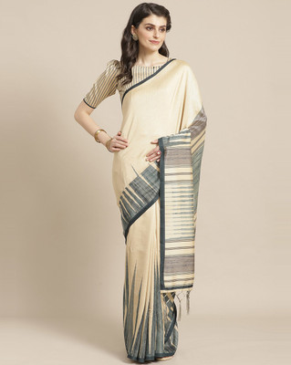Sareemall Printed Bollywood Silk Blend Saree(Cream)