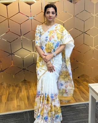 Gajal Printed Daily Wear Linen, Cotton Linen Saree(Multicolor)