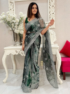Sareemall Embroidered Bollywood Organza Saree(Green)
