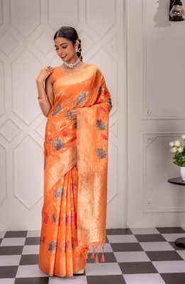 MIMOSA Woven Banarasi Art Silk Saree(Orange)