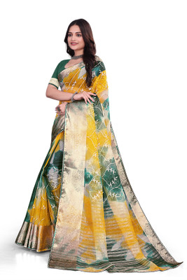 Aarunika fashion Solid/Plain Bollywood Organza Saree(Green)