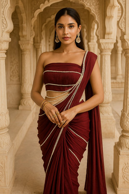 Nancy Desinger Solid/Plain Bollywood Pure Silk Saree(Maroon)