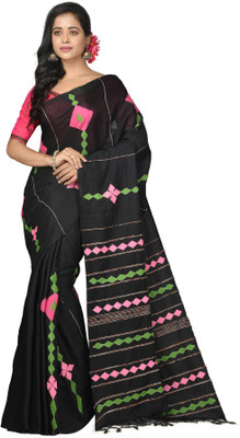 Mystory Applique Handloom Handloom Pure Cotton Saree(Multicolor)