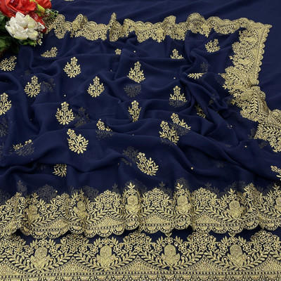 Miloz Embroidered Bollywood Georgette Saree(Dark Blue)