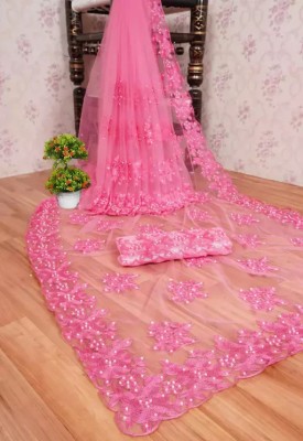 Apnisha Embroidered Bollywood Net Saree(Pink)