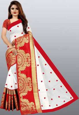 Jevlan Woven Kanjivaram Silk Blend Saree(White)