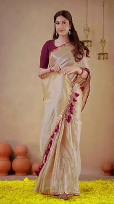 YASHIKA Digital Print Bollywood Chanderi Saree(Cream)