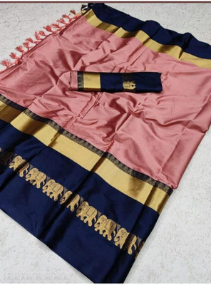 Mortal Textile Printed Handloom Cotton Silk Saree(Red)