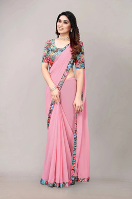 NESHVI ENTERPRISE Solid/Plain Bollywood Georgette Saree(Pink)
