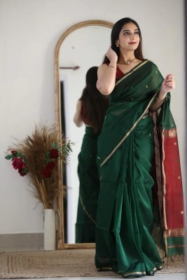 Kronzam Applique, Color Block, Temple Border, Ombre, Solid/Plain, Embellished Banarasi Cotton Silk, Cotton Linen Saree(Black)