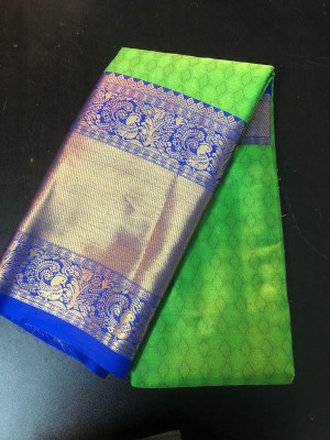 RUHKRUSH Woven, Embellished, Self Design Narayanpet Cotton Silk Saree(Light Green, Blue)