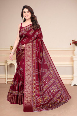 SuperLaxmi Printed Bollywood Cotton Silk Saree(Maroon)