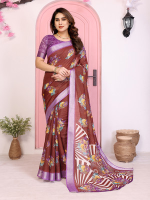 Moda Rapido Floral Print Bollywood Cotton Blend Saree(Pack of 2, Multicolor)