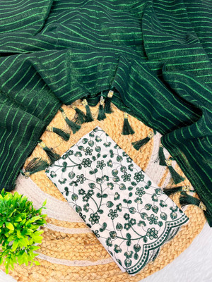 shrijamyaham Printed Bollywood Chiffon Saree(White, Green)