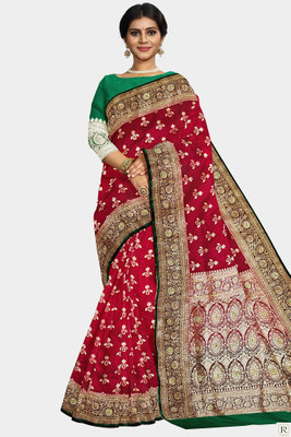 ABM Silk Sarees Woven Banarasi Handloom Silk Blend Saree(Maroon)