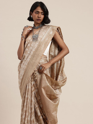 Taavi Self Design Handloom Silk Blend Saree(Cream)