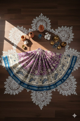 SHRIMORI Printed Bollywood Mulmul Saree(Purple)