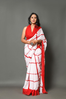 Cotton Mulmul Saree Hub Self Design Daily Wear Pure Cotton Saree(Red, White)