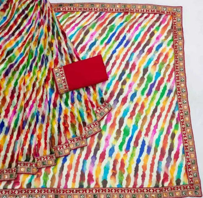 Damru trendz Printed Leheria Georgette Saree(Multicolor)