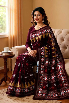 Tareninx Printed Sambalpuri Pure Cotton Saree(Multicolor)